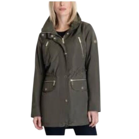 Michael Kors Hooded Anorak, Green Water Resistant  Women's Jacket size M - Picture 1 of 14